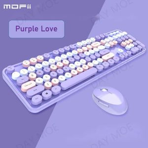 Klavye Mouse kombinasyonları Mofii 2 4G Kablosuz Bilgisayar Klavyeleri Set Renk Retro Yuvarlak Anahtar Kapakları Renkli Qwerty Daktilo Tam Boyut 231019