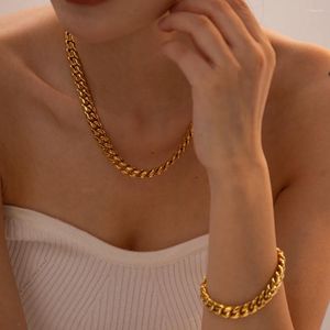 Necklace Earrings Set Youthway Stainless Steel Minimalist Miami Cuban Bracelet 18K Gold Plated Waterproof Light Luxury Jewelry For Women