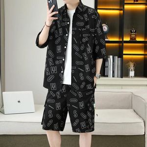 Fatos de treino masculino verão 2 peças conjunto geometria impressão agasalho duas camisa shorts harajuku streetwear oversized conjuntos masculinos roupas curtas ternos