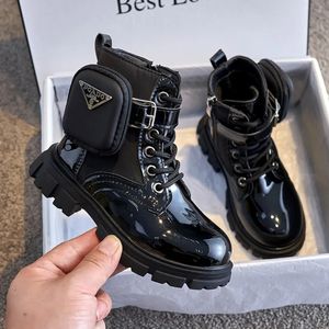 Boots Girls Kids Shoes Ankle Boots Buckle Children Boots Cuhk Short Boats Help High Boots Students' Black Patent Leather Shoes 231019