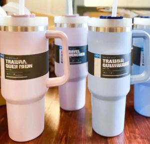 Pink Dune Cream 40oz Mugs Tumblers med handtag isolerade tumlare lock Straw rostfritt stål kaffetermos cup redo att skicka vattenflaskor nya