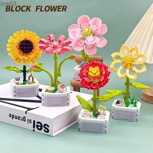 Blocks Sunflower Bouquet Building Block Kit DIY Eternal Orchid Flowers Block Toy Set Rose Potted Bricks Assembly Girl Adult Friend Gift R231020