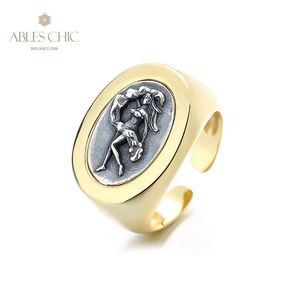 Pierścienie ślubne greckie bóstwo srebrna moneta 18k złota dwa tony solid 925 srebrne rzymskie monety otwarte vintage pierścień R1037 231020