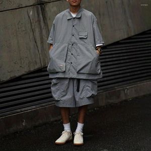 Fatos masculinos hip-hop japonês bboy skate roupas soltas montanhismo ao ar livre multi-bolso macacão calças de manga curta de duas peças