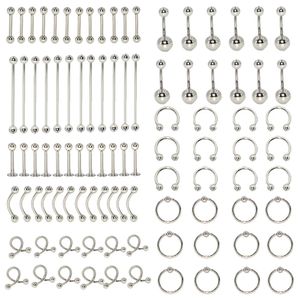 Stud 96 Stück Körperschmuck Piercing Lot Stahl Nase Hufeisen Lippe Zunge Augenbraue Tragus Piercing Nabel Bauch Ring Langhantel 14G 16G 231020