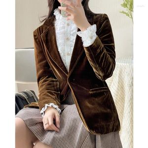 Women's Jackets High End Silk Velvet Small Suit Women Spring And Autumn Long Sleeve Golden Short Coat Loose Casual Cardigan