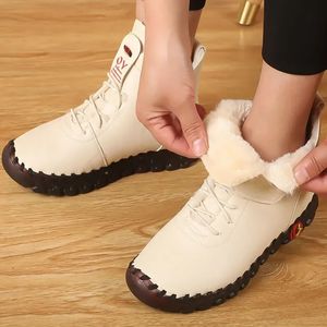 Botas de inverno sapato de couro confortável fundo macio plana costura tênis de pelúcia quente oxford sapatos lazer mulheres tornozelo 231019