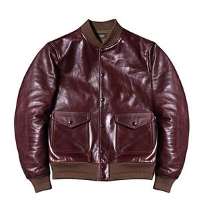 Herren Leder Kunstleder gewachstes Rindsleder Vintage A1Flight Jacke Leder Herren Echtleder Motorradjacke Rotwein Khaki American Style Ledermantel 231020