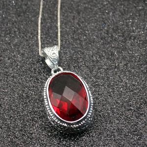 Kolye Kolye Hermosa Şaşırtıcı Oval Parlak Kan Kırmızı Garnet Gümüş Renk Kadınlar için Charms Zincir Kolye 20 inç309L