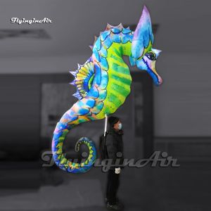 Fantastic Parade Performance Walking Inflatable Seahorse Puppet Carried Sea Animal Model Blow Up Hippocampus Balloon With Light For Event