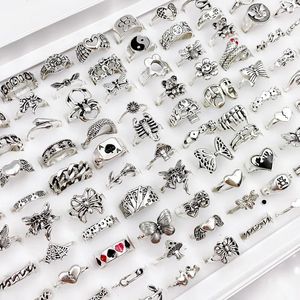 Solitaire Ring 30st/Lot Vintage Bohemian Rings for Women Girls Punk Hip Hop Butterfly Heart Flowers Skull Snake Finger Ring Set Jewelry Gift 231019