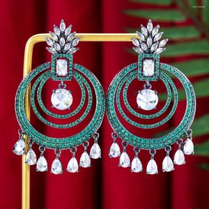 Dangle Earrings Missvikki Romantic Shiny Big Green Round Drop For Women Bridal Wedding Girl Daily Surper Jewelry High Quality