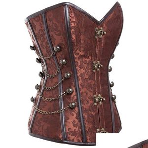 Bustiers Corsets Steampunk Corset med låsfästelement/ kedja stål ben midja träning gotisk bustier rund spänne kropp shaper pl dhkau