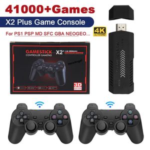 Przenośne gracze gier x2 plus kij wideo 1080p 2 4G podwójny kontroler bezprzewodowy 41000 gier 128 GB Retro dla PSP PS1 FC Boy Prezent 231019