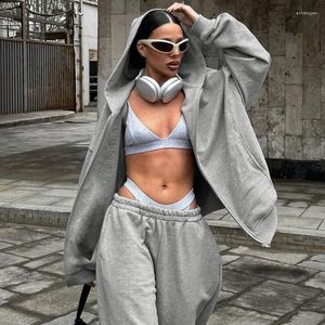 Kadınlar İki Parçalı Pantolon Büyük Boy Terzlendirme Kadın Zip Hoodie ve Sweetpants Setleri Kadınlar 2 Spor Kıyafeti Sweatsuit Seti Gri Siyah