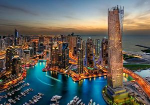 Wall Stickers Dubai Skyscrapers Landscape At Night Art Silk Poster Print 24x36inch