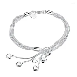 Länkarmband mode 925 silverpläterad tofs hängande hjärtarmband för kvinnor charm kedja armband bröllop fest gåva smycken pulseras