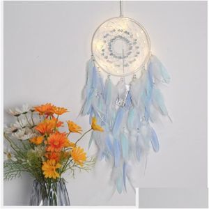 Arti e mestieri Acchiappasogni con luci Fatte a mano Appeso a parete Decor Ornamenti Artigianali per ragazze Camera da letto Auto Casa Colorf Piuma Dreamc Dhqsw