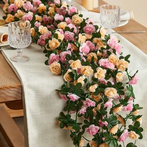 Decorative Flowers Wreaths PARTY JOY 5Pcs 2.55m Fake Rose Vine Artificial Flower Hanging Garland Plants Rose Ivy for Home Wedding Party Garden Craft Decor 231020