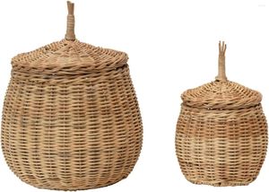 Plates Wicker Baskets With Lids Set Of 2 Butter Holder Churner