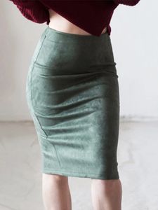 Юбки сексуальные мульти цветные замшевые юбки миди -карандашная юбка женская мода эластичная высокая талия.