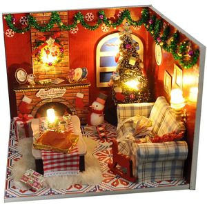 ドールハウスアクセサリークリスマスギフトdiy木製カサドールハウスキットミニチュアスノーマンは、友人のための家具のおもちゃで日本のドールハウスを組み立てました231019