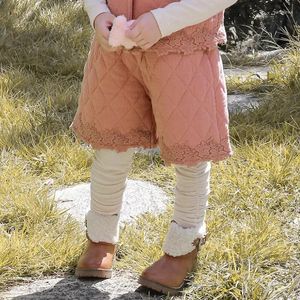 Trousers Casual Winter Baby Shorts Pink Beige Flower Print Plaid High Waist Pants Inner Cotton Warm Kids Outwears