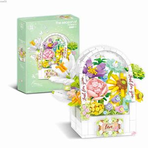 Blöcke Neue Blumen Korb Bouquet Bausteine Freunde Romantische Pflanze Ziegel Dekoration Montage Spielzeug für Mädchen Geburtstag Geschenke R231020