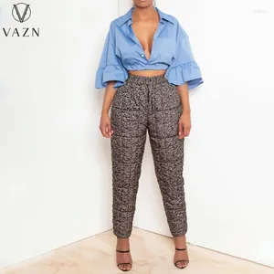 Calça feminina Vazn 2023 Autumn Winter Parity Young Casual Office Lady Retro Print Fashion Moda High Braid Women Long Slim Straight