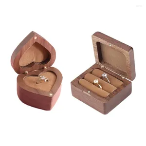 Jewelry Pouches Wood Ring Box Letter Heart Shaped Soft Interior Holder Handmade For Case