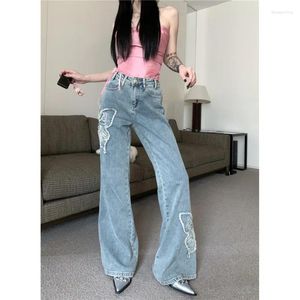 Женские джинсы, корейские модные прямые женские брюки с низкой посадкой в стиле Харадзюку, брюки с вышивкой бабочкой, элегантные джинсовые брюки Y2k, уличная одежда