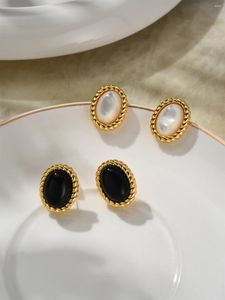 Stud Earrings LONDANY Oval Fried Dough Twists Pattern Black Agate Women Luxurious Grade White Mother Shell