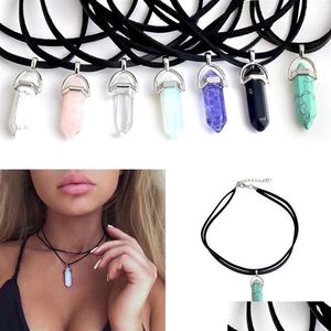 Pendant Necklaces Hexagonal Prism Shape Natural Stone Crystal Chakra For Women Neckla237A Drop Delivery Jewelry Pendants Dhonb