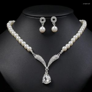 Halsband örhängen set Rhinestone faux pärlor brudkristall prom party pageant flickor bröllop tillbehör i