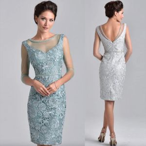 Elegant Sheath Knee Length Lace Mother of the Bride Dresses Scoop Neck with 3 4 Sleeve Mother's Party Gowns Women's Spec