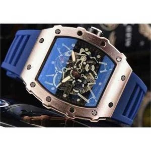 Richarmill Watch Tourbillon Automatic Mechanical Wristwatches Swiss men's Watches Rose Gold Metal and Blue Rubber Watch Band WN-PNS8