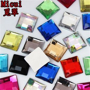 Micui 100pcs 14mm Mix color Acrylic Rhinestones Flatback Beads Square Strass Crystals and Stone For Clothes Dress Craft decoration2924