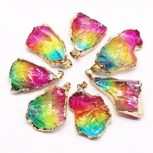 Pendant Necklaces Natural Stone Gold Plated Bezel Crystal Pendants Necklace Dyed Iridescent Rough Irregular Charms Jewelry Making