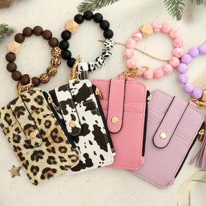 Card Holders Key Ring Bangle Purse Designer Leopard Leather Holder Silicone Beaded S Keychain Wallet