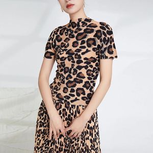 Work Dresses YUDX Miyake Pleated Women's Suit Fashion Two-piece Temperament Leopard Print Slim T-shirt Loose Long Paragraph Half-body Skirt