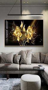 Black Golden Rose Flower Fjäril Abstract Wall Art Canvas Målning Poster Print Horizonta Bild för levande sovrumsdekor7132262