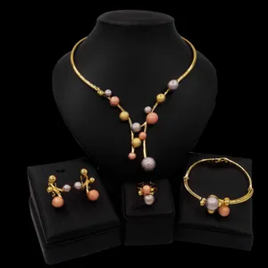 Necklace Earrings Set 3tone Jewelry Womens Bracelet Ring Gift Daily Use Complete