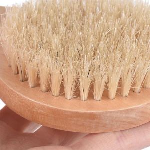 Dry Bath Body Brush Back Scrubber Anti-halk Kort trähandtag naturliga borst Dusch exfolierande massager grossist