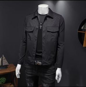 Personalidade masculina jaqueta preta designer para homens lapela impresso jaquetas com bolsos de botão blusão homem topos casacos masculinos outwear