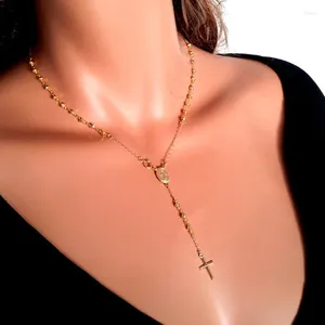 Chains Unique Design 316L Stainless Steel 4mm Wide Romantic Gold Color Necklace 25" With Cross Of Jesus Pendent Jewelry