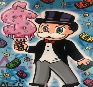 Alec Monopoly Graffiti Street Art Rich Man Pink Icecream Streszczenie Malarstwo olejne Kreskówki Wall Art Pictures do pokoju dziecinnego i pokoju dziecięcego2104682