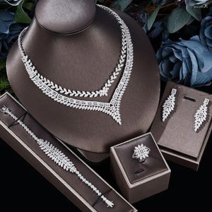 Conjunto de brincos de colar Emirados Árabes Unidos 4 peças conjuntos de joias de zircônia de noiva para mulheres luxo Dubai Nigéria casamento