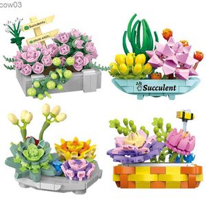 Blocos Criativos Flor Suculenta Vaso Blocos de Construção Diy Simulação Flores e Plantas Bonsai Decoração de Casa Mini Brinquedos Montados R231020