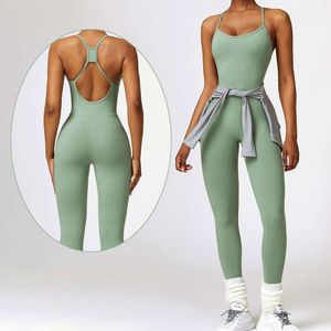 Lu Lu Lemen Align Yoga Jumpsuit Kvinnor Kvinnors långa längd Backless Cutout Sexig vadderad Dancing Bodysuit Patchwork Slim Fit Jumpsuits