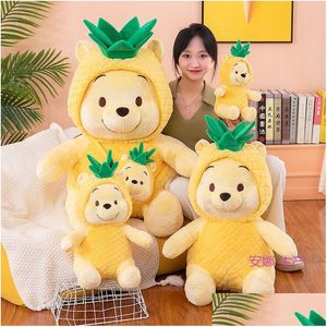 1 novo influenciador abacaxi sopro pooh brinquedo de pelúcia 30 cm chapéu removível urso de pelúcia bonecas o melhor presente para crianças dhe4w